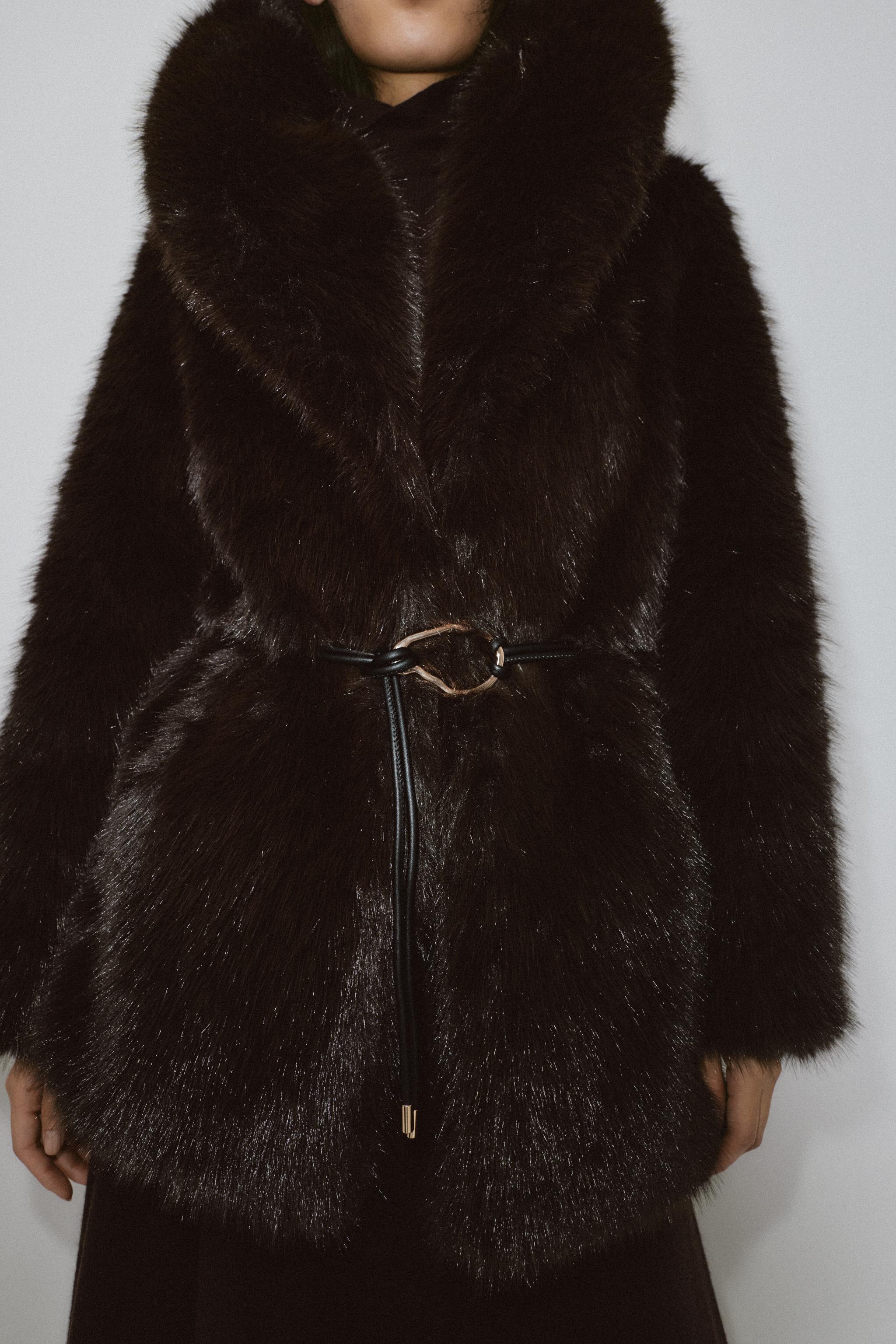FAUX FUR COAT WITH BELT